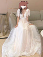 V neckline lace wedding dress