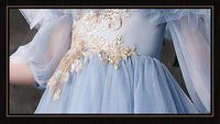 Embroidered prom dress for little girl light grey ball gown