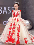 Embroidered champagne red tailing ball gown for girl