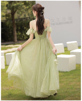 Sparkly green bridesmaid dresses long