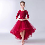Middle sleeve hi-lo kid's gown white pink burgundy flower girl dress