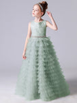 Green flower girl dress long prom dress sleeveless