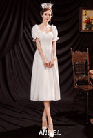 Short wedding dress short sleeve square neckline