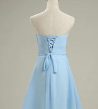 short blue bridesmaid dress customized size halter V neck off the shoulder strapless one shoulder