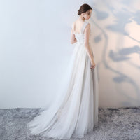 Customized simple wedding dress champagne white embroidery zipper backless floor-length little train trailing