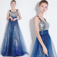 Sequin blue prom dress long