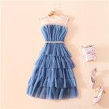 short blue cake dress strapless tulle holiday dress