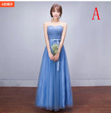 Blue tulle bridesmaid dresses long off the shoulder strapless