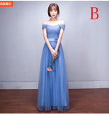 Blue tulle bridesmaid dresses long bandage V neck off the shoulder strapless one shoulder