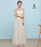 off the shoulder champagne tulle bridesmaid dresses