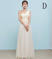 One shoulder champagne tulle bridesmaid dresses