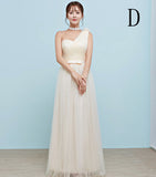 One shoulder champagne tulle bridesmaid dresses