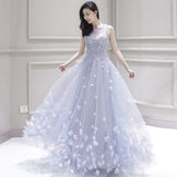 Customized applique perform dress embroidery floor-length gray purple