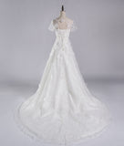 Customized simple applique tailing wedding dress floor-length