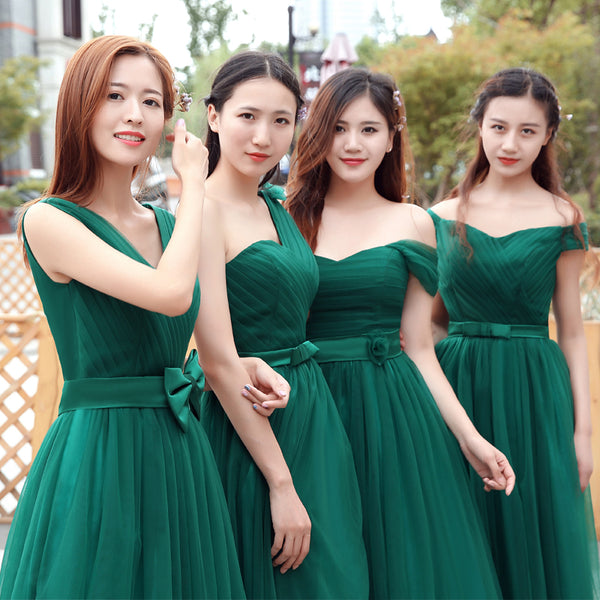 long green tulle bridesmaid dress