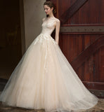 Customized simple champagne wedding dress embroidery floor-length