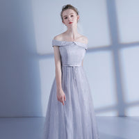 long gray bridesmaid dress silver customized size