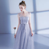 long silver tulle bridesmaid dress silver customized size
