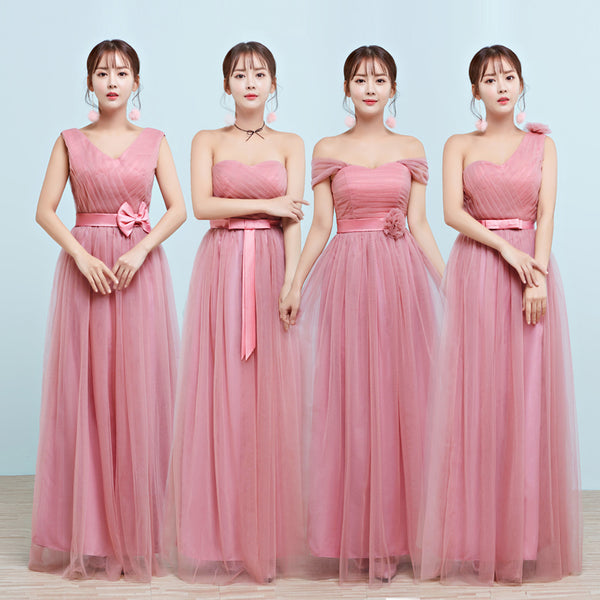 Pink tulle bridesmaid dresses long