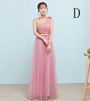 pink tulle bridesmaid dresses long one shoulder