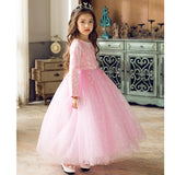 Long sleeve long pink lace tulle girl gown