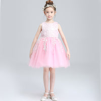 Short pink flower girl dress lace tulle girl gown