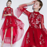 red embroidery tulle prom dress