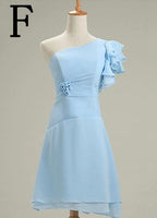 short blue bridesmaid dress one shoulder