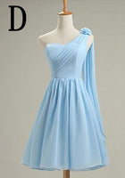 short blue bridesmaid dress customized size one shoulder