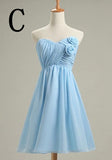 short blue bridesmaid dress customized size off the shoulder strapless