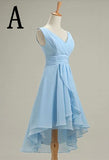 short blue bridesmaid dress customized size V neck