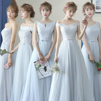 Light gray tulle bridesmaid dresses long