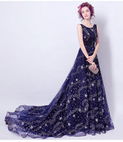 Sequin blue tailed prom dress