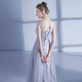 long gray tulle bridesmaid dress silver customized size