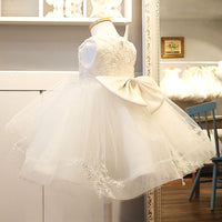 Short white junior girl gown Strapless embroidery
