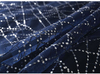 Long dark blue embroidery sequin prom dress bandage