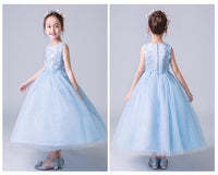 Long flower girl dress pink white blue red lace tulle girl gown