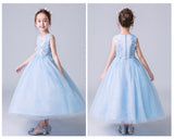 Long flower girl dress pink white blue red lace tulle girl gown