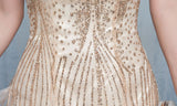 Long sleeveless sequin prom dress golden silver gray