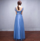 Blue tulle bridesmaid dresses long bandage V neck off the shoulder strapless one shoulder