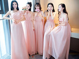 long pink bridesmaid dress customized V neck off the shoulder strapless one shoulder