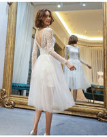 Long Sleeve embroidery short wedding dress simple white