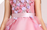 long pink junior girl embroidery prom dress gown performance party dress