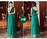 Long one shoulder green tulle bridesmaid dress