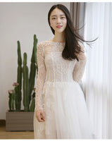 Long Sleeve embroidery short wedding dress simple white