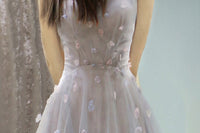 Customized applique perform dress prom dress embroidery floor-length gray purple