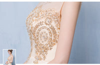 Golden embroidery homecoming dress long prom dress boat neck sleeveless
