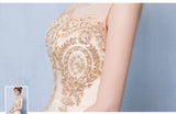 Golden embroidery homecoming dress long prom dress boat neck sleeveless
