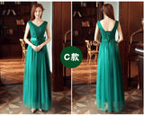 V neck green tulle bridesmaid dress long