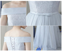 Silver tulle bridesmaid dresses long bandage V neck off the shoulder strapless one shoulder